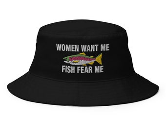 Fish Fear Me Embroidered Bucket Hat - Etsy