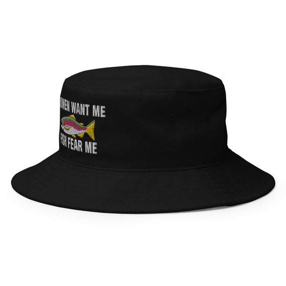 Women Want Me Fish Fear Me Embroidered Bucket Hat -  Sweden