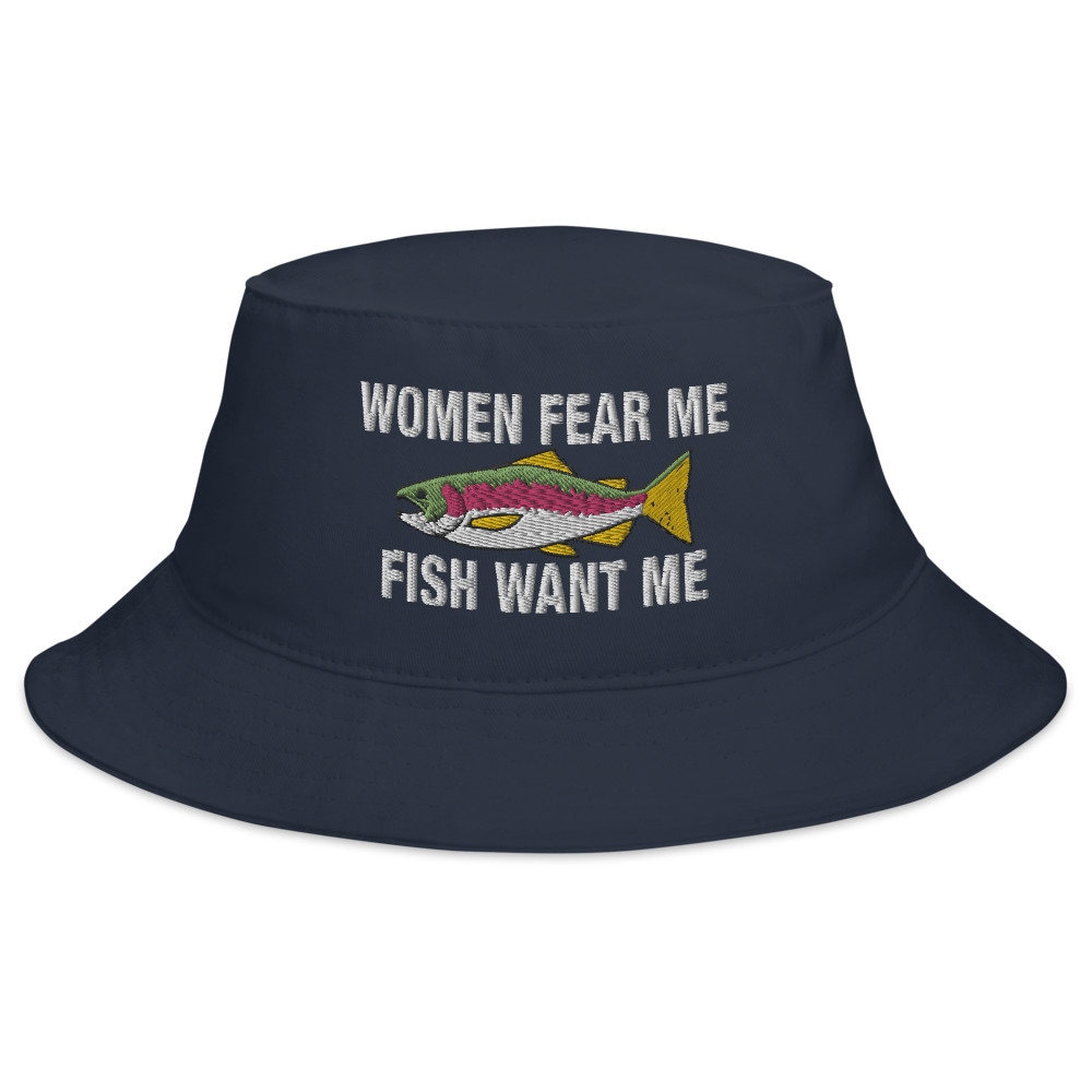 Women Fear Me Fish Want Me Embroidered Bucket Hat -  UK