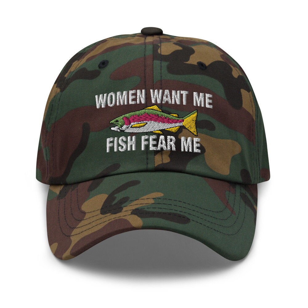 Women Want Me Fish Fear Me Hat, Humor Hats, Fishing Captain Hat,  Personalized Embroidered Name on Side, Fishing Gifts for Men, Fishing Hat 