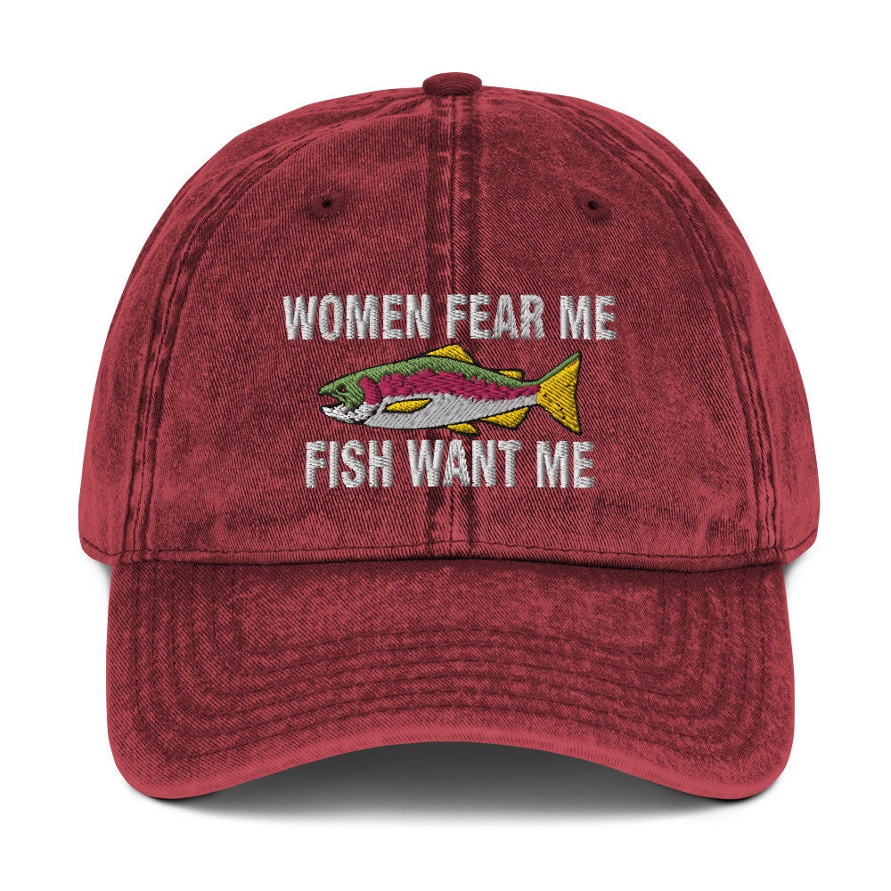 Women Fear Me Fish Want Me Embroidered Vintage Cotton Twill Cap -   Australia