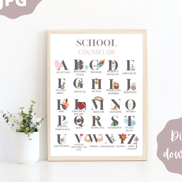 School counselor gift School Counselor Alphabet Poster Office Decor Thank You Sign Appreciation Card Counselling Gifts for Therapist