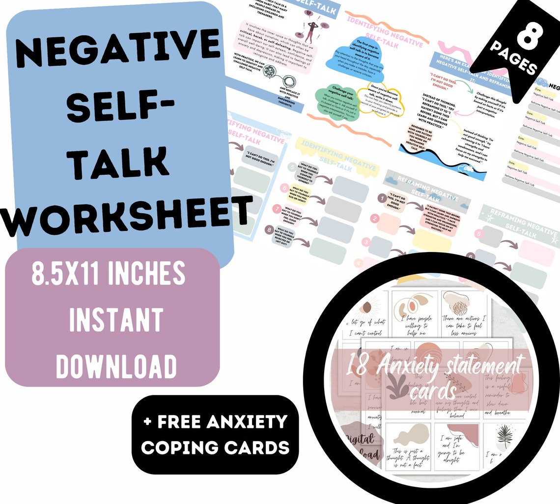 Negative Self-talk Worksheet Therapy Anxiety Worksheets DBT - Etsy