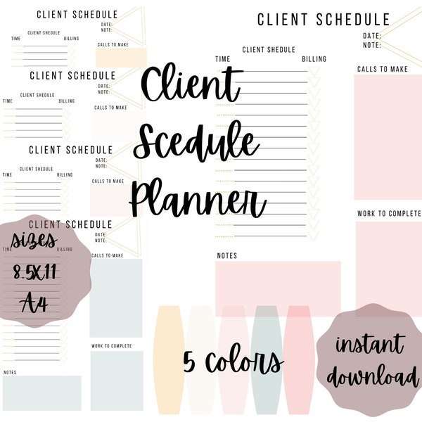 Client schedule, Daily Appointments, Therapist Daily Planner, Printable, Therapist, Counselor,Letter and A4, Small business planner