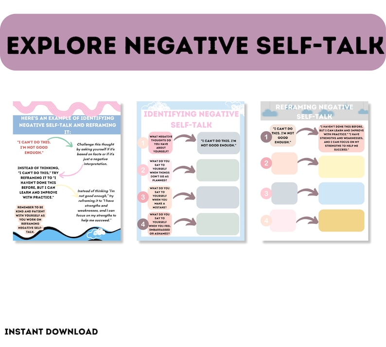 Negative Self-talk Worksheet Therapy Anxiety Worksheets DBT - Etsy