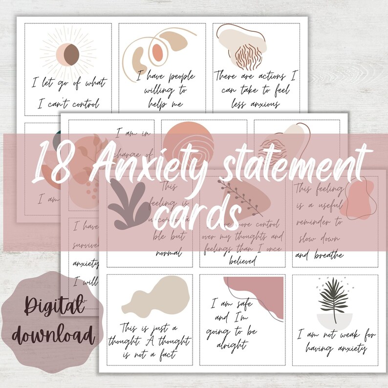 Anxiety Coping Cards 18 Printable Mindfulness Cards Against Etsy