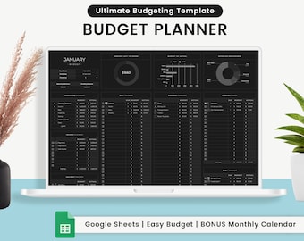 Budgetplanner voor Google Spreadsheets - wekelijks, maandelijks, salarisstrook, budgetspreadsheet, financiële spreadsheet, budgettracker, budgetsjabloon donker