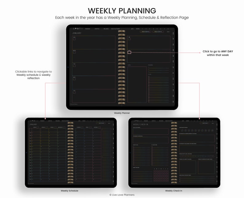 Dark Mode Digital Planner: Hyperlinked, Undated (landscape) - Etsy