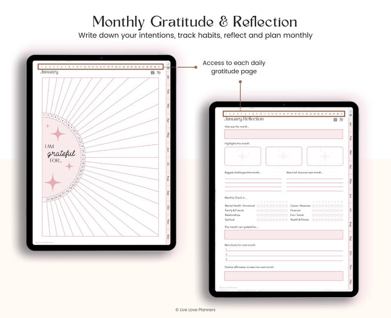 Gratitude Journal, Daily Affirmation Prompts, Mindfulness Journal, Self Care Mental Health Tracker For Goodnotes iPad and Android PDF image 4
