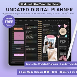 Dark Mode Digital Planner: Hyperlinked, Undated (Landscape)