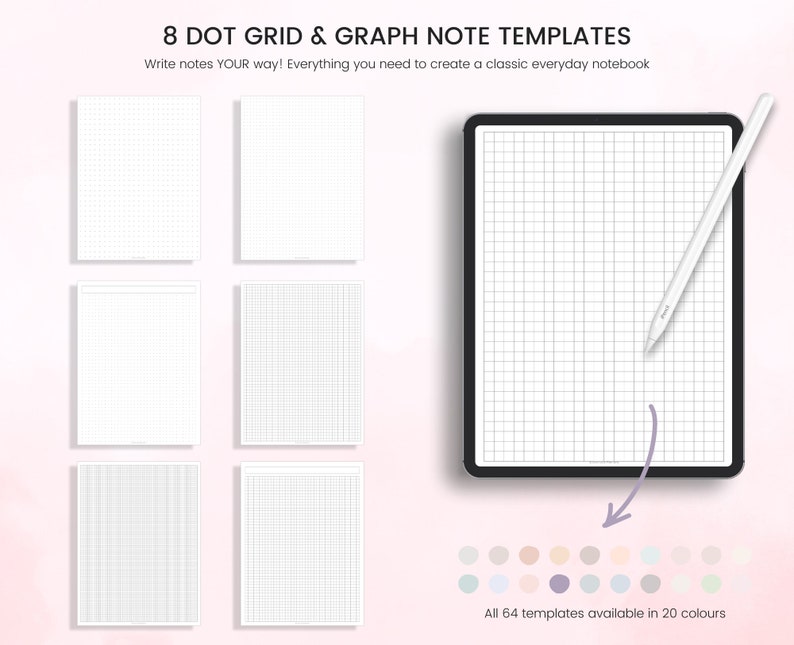 Papel de notas digitales, notas digitales, papel de notas, forrado, cuadriculado, punteado, en blanco, Cornell y plantillas de notas programadas / SOLO para iPad imagen 6