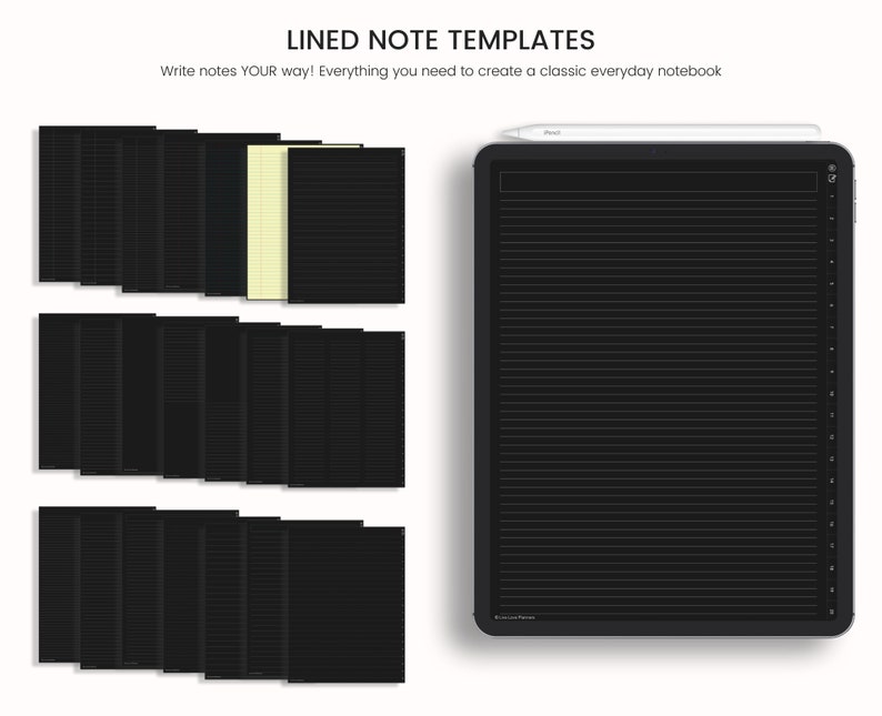 Dark Mode Digital Notebook, Dark Mode Digital Journal, Lined, Grid, Dotted, Blank, Cornell, Dark Mode Note Templates For iPad & Tablet image 4