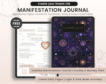 Manifestation Journal, Digital Manifestation Journal, Law of Attraction Journal, Gratitude, Shadow Work, Vision Board, Mindfulness journal