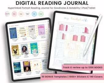 books and journals Reading Journal, Portrait Reading Journal, Digital Reading Journal, Book Tracker, Reading Tracker, Book Reading Journal, Log for Goodnotes
