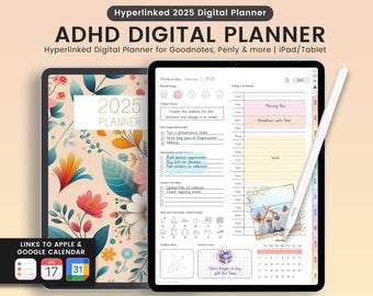 2025 ADHD Digital Planner: Daily, Weekly, Monthly (Digital Download)