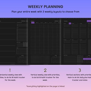 2026 Digital Planner, 2026 Journal, Dark Mode Digital Planner for 2026, 2026 Diary dark Screen, Portrait Planner, Goodnotes, iPad and Tablet image 6