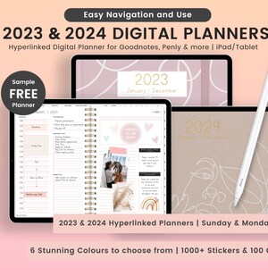 2023 and 2024 Digital Planner, 2023 2024 Planner, Dated Planner, Hyperlinked Digital Planner 2023, 2023 2024 Digital Planner for GoodNotes