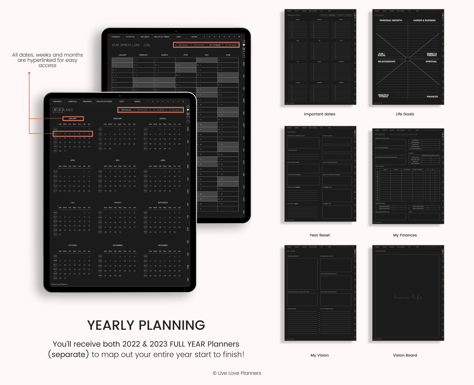 2022 2023 Dark Mode Digital Planners 2022 2023 Digital Etsy UK