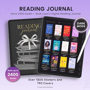 Reading Journal, Dark Mode Portrait Digital Reading Journal, Book Journal, Digital Book Tracker for Goodnotes