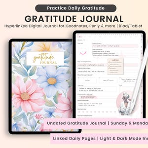 Digital Gratitude Journal, Gratitude Journal, 5 Minute Journal Digital, Self Reflection Journal, Gratitude Prompts, Daily Gratitude Journal