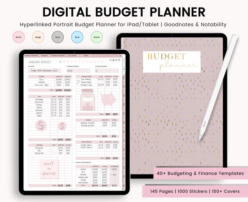 Digital Budget Planner, Finance Tracker, Finance Planner, Digital Budget, Digital Budget Planner, Portrait Budget Planner, GoodNotes Planner 