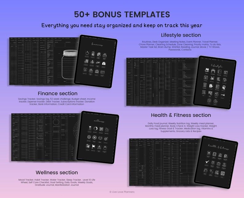 2026 Digital Planner, 2026 Journal, Dark Mode Digital Planner for 2026, 2026 Diary dark Screen, Portrait Planner, Goodnotes, iPad and Tablet image 9