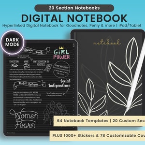 Dark Mode Digital Notebook: 64 Note Templates for Goodnotes, iPad & Tablet