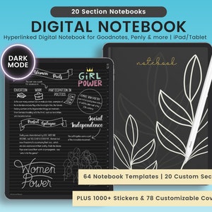 Dark Mode Digital Notebook, Dark Mode Digital Journal, Lined, Grid, Dotted, Blank, Cornell, Dark Mode Note Templates For iPad & Tablet image 1