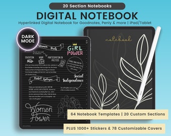 Dark Mode Digital Notebook, Dark Mode Digital Journal, Lined, Grid, Dotted, Blank, Cornell, Dark Mode Note Templates | For iPad & Tablet