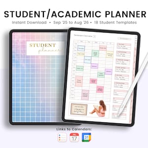 Studentenplaner, Akademischer Planer, Digitaler Studentenplaner 2025 2026, Schulplaner, Notentracker, Aufgabentracker, Akademisches Journal