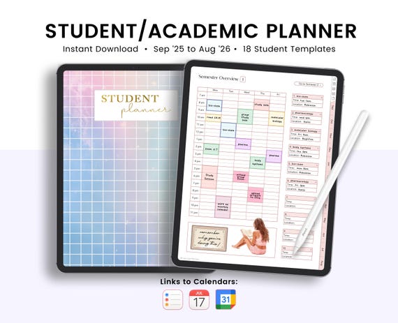 Student Planner, Academic Planner, Digital Student Planner 2025 2026, School Planner, Grade Tracker, Assignment Tracker, Academic Journal