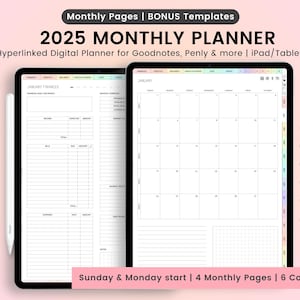 2025 Monthly Digital Planner: GoodNotes, iPad/Tablet (Digital Download)
