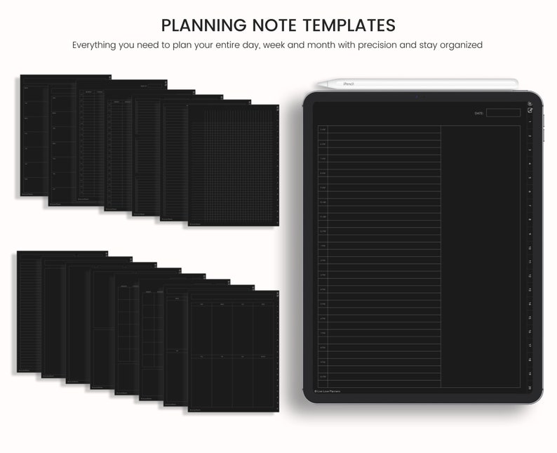 Dark Mode Digital Notebook, Dark Mode Digital Journal, Lined, Grid, Dotted, Blank, Cornell, Dark Mode Note Templates For iPad & Tablet image 8