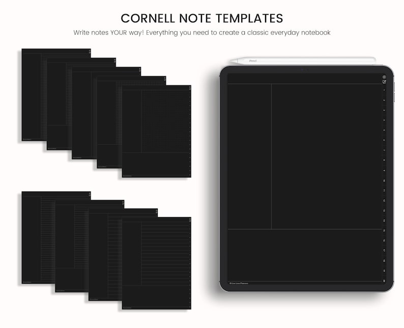 Dark Mode Digital Notebook, Dark Mode Digital Journal, Lined, Grid, Dotted, Blank, Cornell, Dark Mode Note Templates For iPad & Tablet image 7