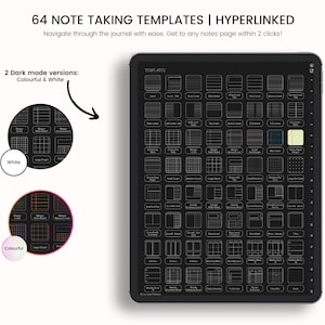 Dark Mode Digital Notebook, Dark Mode Digital Journal, Lined, Grid, Dotted, Blank, Cornell, Dark Mode Note Templates For iPad & Tablet image 2