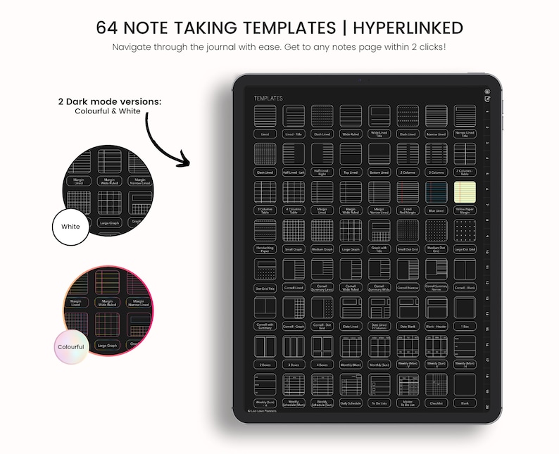 Digital anteckningsbok i mörkt läge: 64 anteckningsmallar för Goodnotes, iPad och surfplatta bild 2