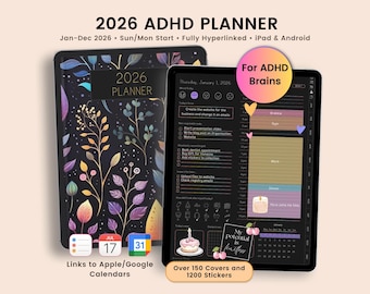ADHD Planner 2026, 2026 Digital Planner, 2026 ADHD Digital Planner, Daily Planner,Weekly Monthly Life Planner For Goodnotes iPad Android PDF
