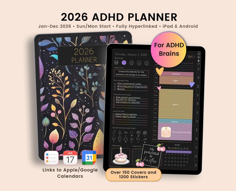 ADHD Planner 2026, 2026 Digital Planner, 2026 ADHD Digital Planner, Daily Planner,Weekly Monthly Life Planner For Goodnotes iPad Android PDF image 1
