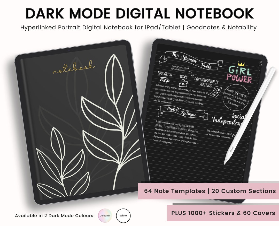 Dark Mode Digital Notebook Dark Mode Digital Journal Lined Etsy