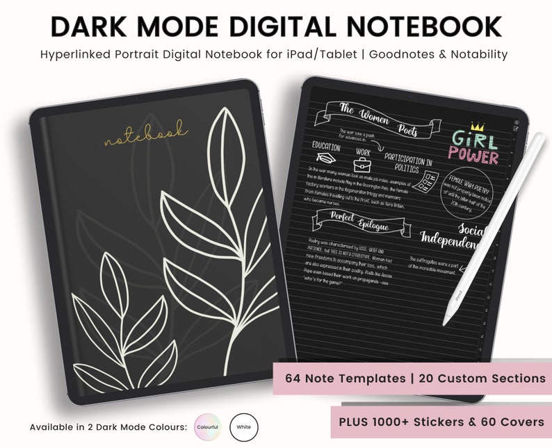 Dark Mode Digital Notebook Dark Mode Digital Journal Lined Etsy