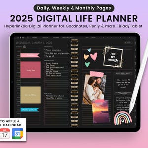 2025 Dark Mode Digital Planner, 2025 Digital Planner, Dark Mode Dated 2025 Planner, Hyperlinked Digital Planner, Dark Mode 2025 Planner