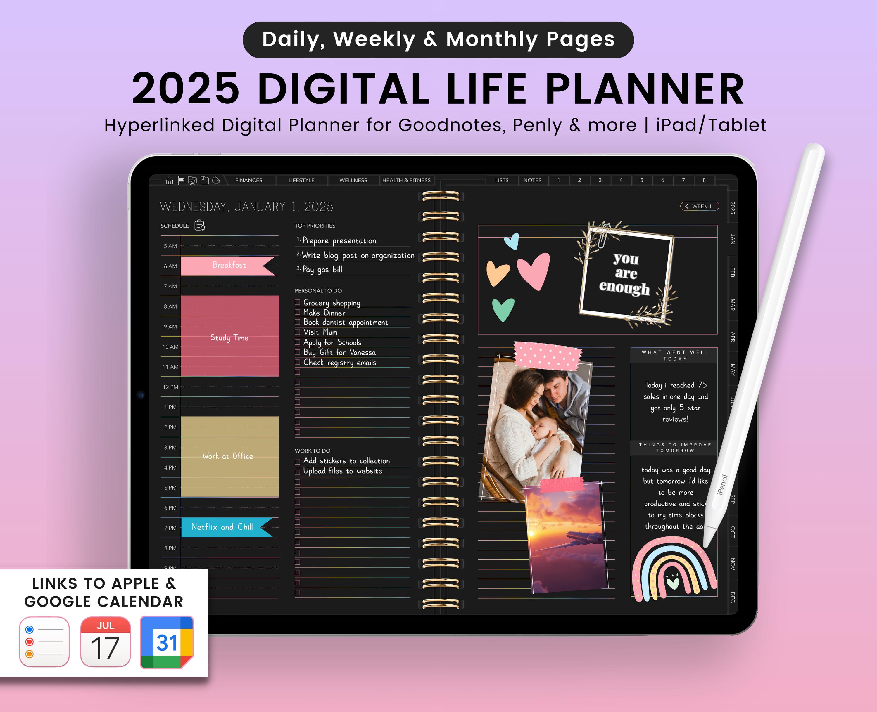 2025 Dark Mode Digital Planner, 2025 Digital Planner, Dark Mode Dated ...