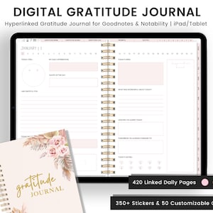 Digital Gratitude Journal, Gratitude Journal, 5 Minute Journal Digital, Self Reflection Journal, Gratitude Prompts, Daily Gratitude Journal