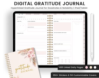 Digital Gratitude Journal, Gratitude Journal, 5 Minute Journal Digital, Self Reflection Journal, Gratitude Prompts, Daily Gratitude Journal