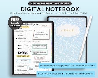 Digital Notebook, Digital Journal, 20 Custom Sections, Lined, Grid, Dotted, Blank, Cornell and Schedule Note Templates | For iPad & Tablet