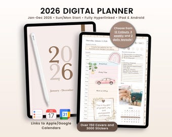 2026 Planer, 2026 Digitaler Planer, 2026 Planer Digital, 2026 Planer, 2026 datierte Planer, Hyperlinked Planer, Goodnotes 2026 Planer iPad