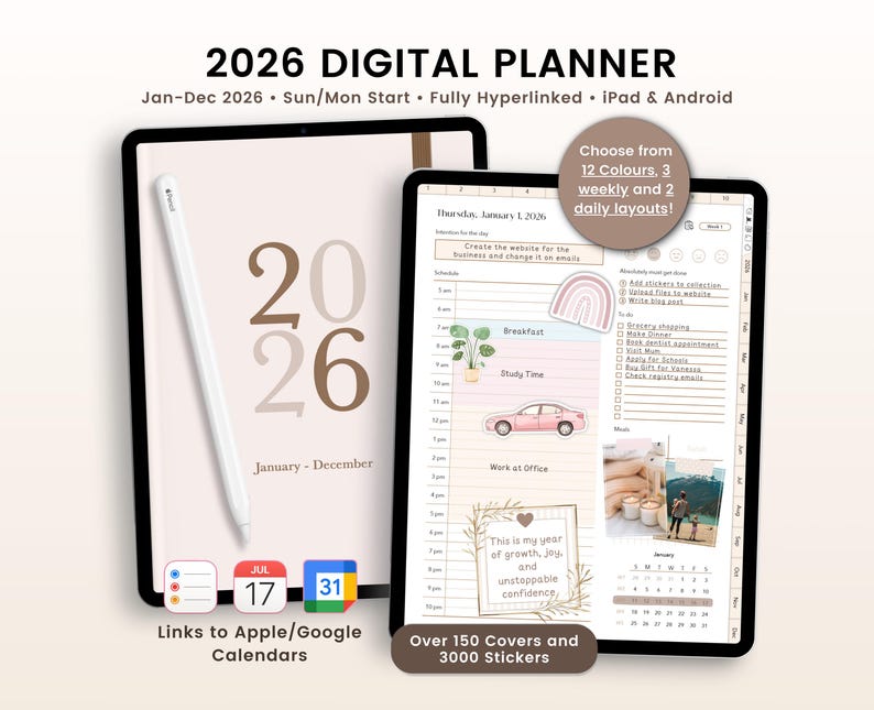 2026 Planner, 2026 Digital Planner, 2026 Planner Digital, 2026 Planner, 2026 Dated Planner, Hyperlinked Planner, Goodnotes 2026 Planner iPad image 1