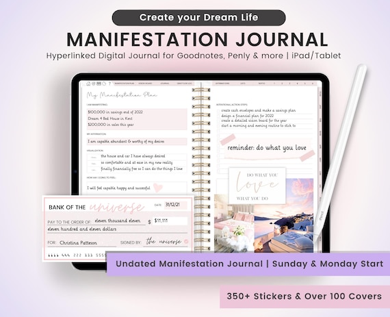 Manifestation Workbook, Law of Attraction Journal, Daily Prompts, Hyperlinked, Digital Download, For Goodnotes Notability iPad