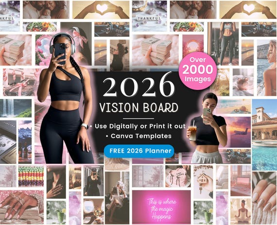 Vision Board Kit, 2026 Vision Board, Goal Planner, Manifestation journal,  Goal Setting planner, Vision Board Supplies, Dream board