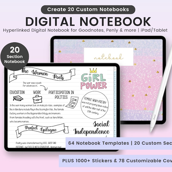 Digital Notebook, Goodnotes Notebook, Tab Notebook, Lined Note Pages, Grid Note Pages, Dotted Note Pages, Blank Note Pages, Cornell Notebook